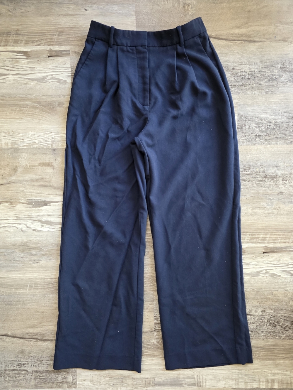 Abercrombie & Fitch Dark Navy Pleated Wide-Leg Trousers